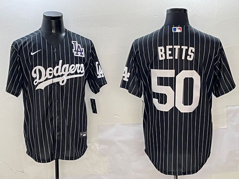 Men Los Angeles Dodgers 50 Betts Black Stripe Jointly Name 2025 Nike MLB Jersey style 6